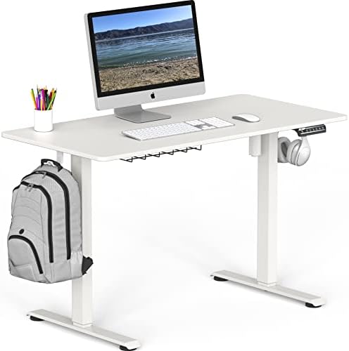 SHW 48-Inch Electric Height Adjustable Sit to Stand Desk, White