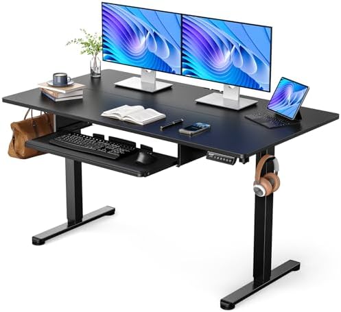 ErGear Electric Standing Desk with Keyboard Tray, 55x28 Inches Adjustable Height Sit Stand Up Desk, Home Office Desk Computer Workstation, Black