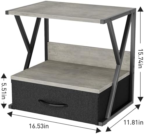 aboxoo Printer Stand for Desk with Storage Drawer, 2 Tier Desktop Or Under Desk Shelf, Multi-Purpose Desks Organizer for Home Office, fit Fax Machine/3D Printer/Scanner, Grey