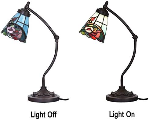 Bieye L10759 Tiffany Style Stained Glass Table Lamp Night Light with Swing Arm Base for Working Reading Home Decoration (Rose Flower)