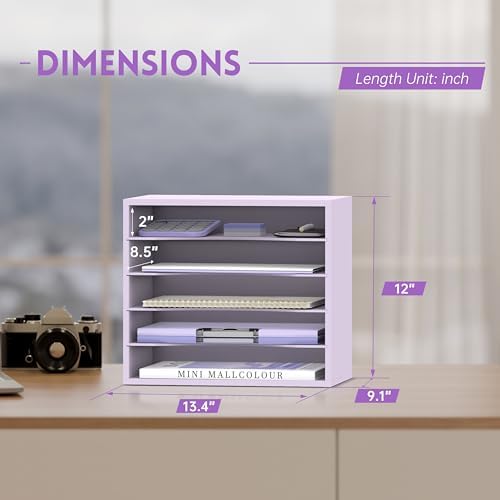 5 Tier Wood Desk Organizer, Paper Organizer for Desk, Purple