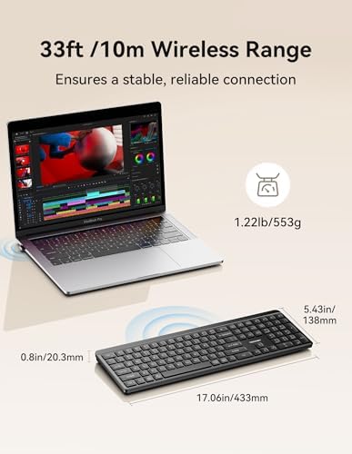 TECKNET Bluetooth Keyboard Rechargeable, 2.4G Wireless Keyboard Full Size