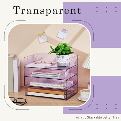 Harloon 4 Tier Paper Organizer Clear Purple Letter Tray Acrylic File Tray