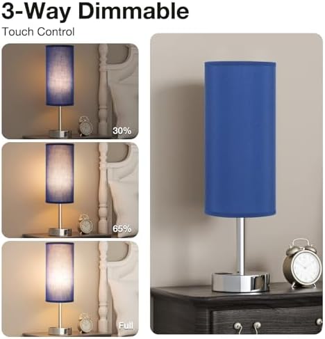 Blue Touch Table Lamp for Bedroom - Bedside Desk Lamp for College Dorm