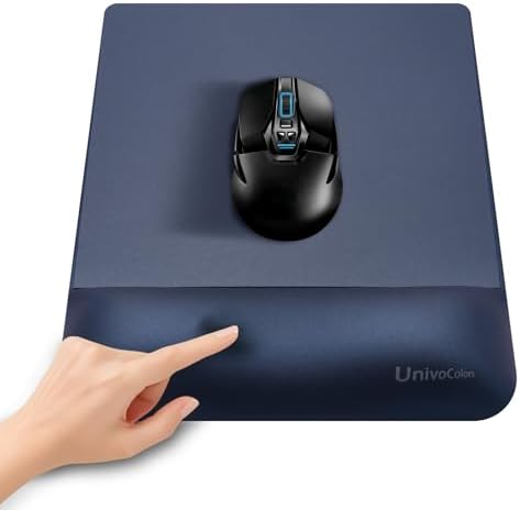 univo colors Design-Wave Wrist Rest Mouce Pad,PE Mouse Sliding Panel+Artificial Sheepskin+Memory Foam+Ergonomic+Anti-Slip Gel,Resilience Support During Work and Gaming,Mouce Accessory,Navy