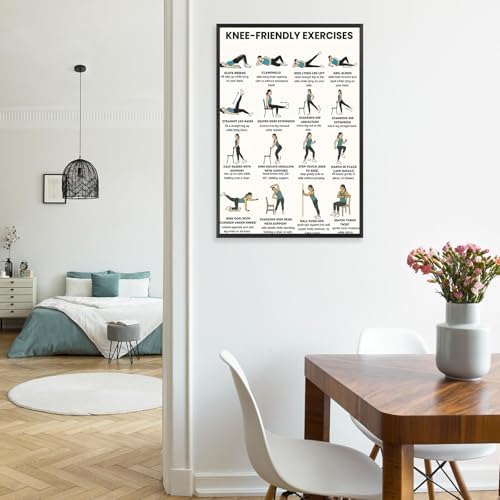Knee-Friendly Low Impact Workout Poster, 16 Illustrated Joint-Safe Leg & Core Training Chart, Chair Supported Gentle Exercise Reference for Sensitive Knee Rehabilitation & Senior Home Fitness(20x30inchs，Unframed)