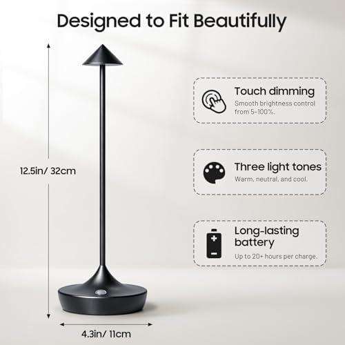 2 Pack Cordless Table Lamp, Rechargeable 6000mAh Battery Table Light