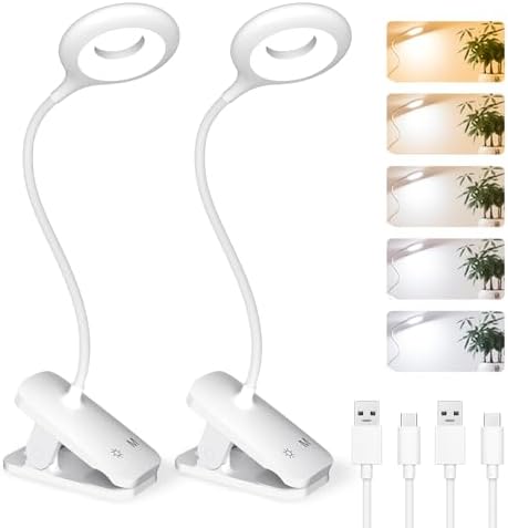 CUHIOY 2Pack Rechargeable Clip on Reading Light for Bed Headboard, White