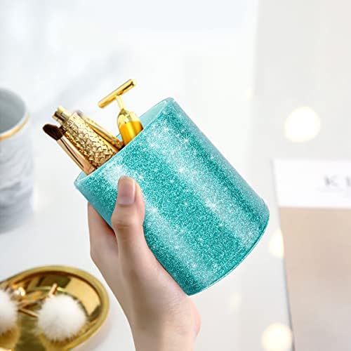 Glitter Pen Holder Pencil Organizer, Cute Pencil Cup Desk Decor, Decorative Makeup Brush Holder Large, Leather Multi-Functional Organizer Cup for Office, Home, Classroom, Blue+Green