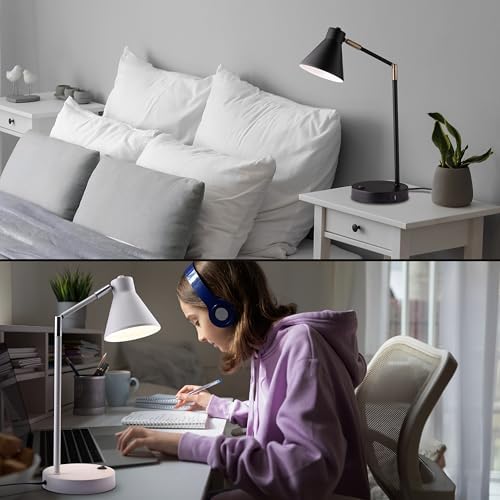 O'Bright Astrum - LED Desk Lamp with Dual USB Charging Ports, 100% Metal, 270 Degree Swivel Arms, Soft White Light (3000K), Bedside & Home Office Table Lamp, ETL Listed, White