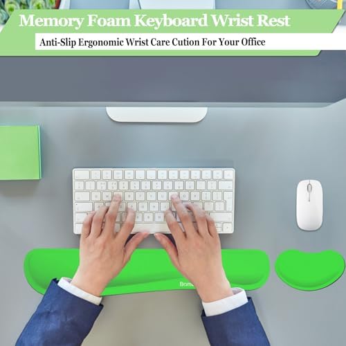 BamLue Keyboard Wrist Rest, BamLue Memory Foam Pad Set for Easy Typing & Pain Relief for Laptop, Office & Home, Ergonomic Sets for Keyboard, Gel Mouse Wrist Rest, Smooth Fiber Cushion Wrist Support