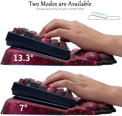 Computer Keyboard Stand Pad with Wrist Rest Dark Pink Cloud Keyboard Pad Support with Comfortable Black Galaxy Stars Wrist Pad Cute Girl Ergonomic Tilted Keyboard Riser Holder for Desktop Office Home