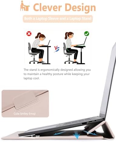 HYZUO 15-16 Inch Laptop Case Bag Sleeve with Stand, Apricot