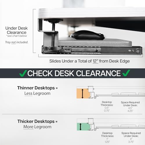 VIVO Clamp and 12 inch Rail Set for DIY Custom Wooden Keyboard Trays (Tray Not Included), Under Desk Pull Out Slider Track with Extra Sturdy C-clamp Mount System, White, MOUNT-RAIL02W