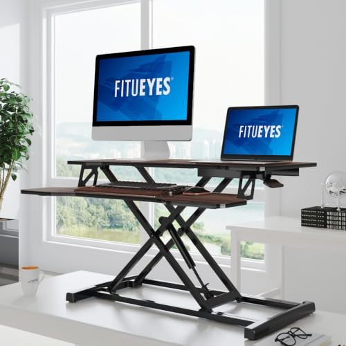 FITUEYES Height Adjustable Standing Desk 32” Wide Sit to Stand Converter