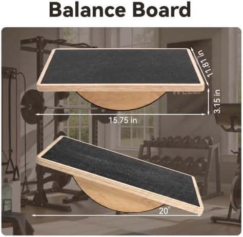Balance Board, Wobble Board for Adults - Anti-Slip 350LBS Wooden Rocker Board for Core Strength, Stability Training, Standing Desk Exercise, Coordination & Home Gym Workout