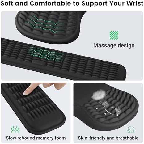 MEKASS Ergonomic Mouse Pad and Keyboard Wrist Rest Set, Super Soft Memory Foam Desk Wrist Support for Computer Keyboard, Non-Slip Arm Palm Rests Cushion for Typing Gaming Office Laptop Mac (Black)