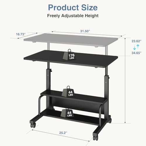 DUMOS Rolling Desk, Storage Shelves, Laptop Table, Home Office
