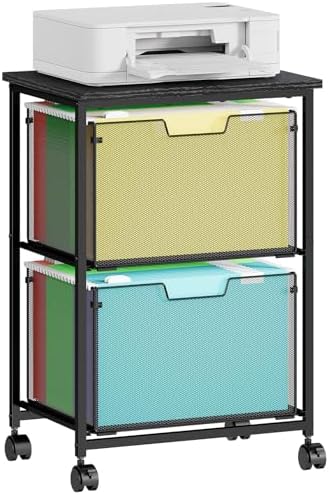 Sbanmao Letter/Legal Rolling File Cart with 2 Storage Drawers, Under Desk Storage, Vertical Filing Cabinet for Home Office, Hanging File Folders Organizer, Mobile Utility Cart Printer Stand, Black