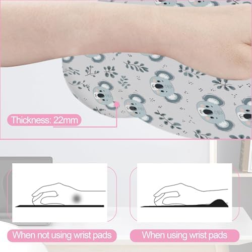 Cute Koala Eucalyptus Leaf Keyboard Wrist Rest Pad Mouse Pad Set,Ergonomic Mousepad Wrist Support Memory Foam Desk Pad for Gaming Office,Non-Slip Rubber Base Easy Typing for Home Office Computers