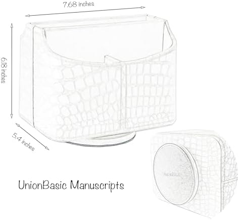 UnionBasic Rotating Desk Organizer, 360 Desk Spinning Caddy, Desktop TV Guide/Mail/Media/Remote Controller Holder Organizer, Crocodile White