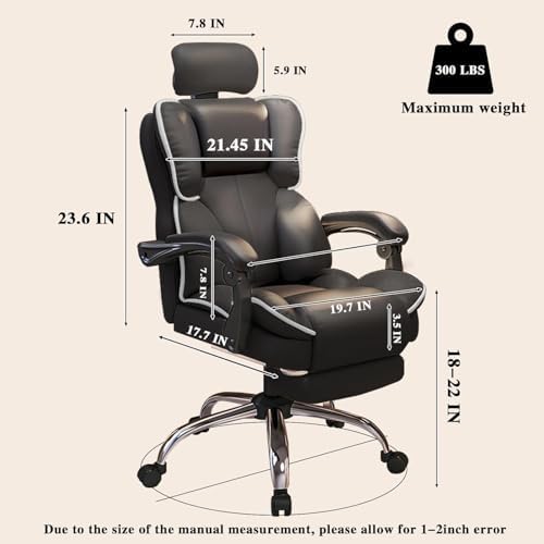 Office Chair with Headrest High Back Executive Desk Chair with Leg Rest Ergomomic Lumbar Support Computer Gaming Chairs for Home Office, White