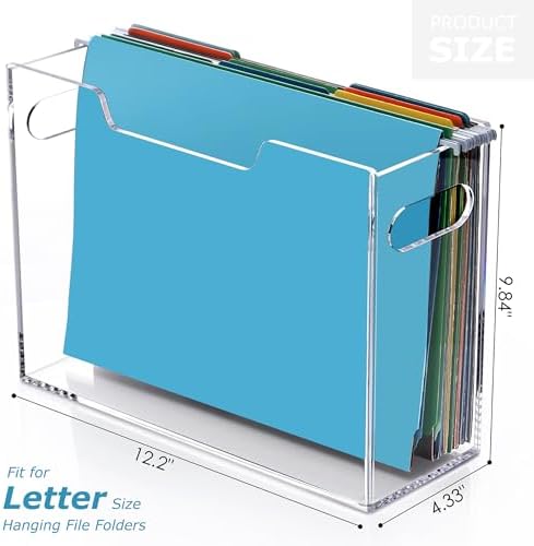 Clear Acrylic Hanging File Organizer Box with Handle, Letter Size Portable File Folder Storage Box, Filing Holder for Desk Home Office - 1 Pack