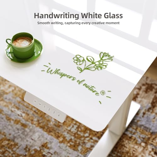 Claiks Glass Standing Desk with Drawers 35x20 Inch Super White