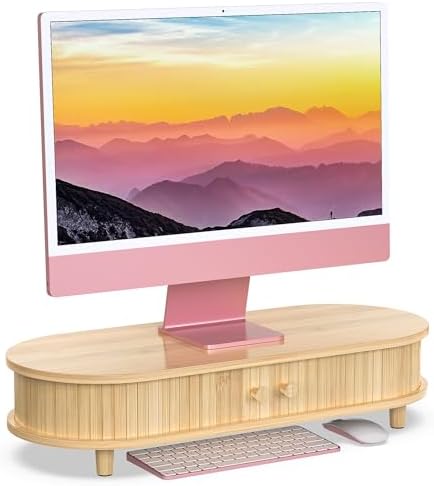 Bamboo Monitor Stand with Storage, 25 Inch Desk Shelf Riser