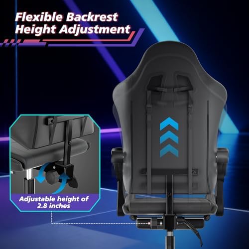 Magshion Gaming Chair for Adults, Ergonomic Computer Chair with Linkage Armrests, Height Adjustable Gamer Chair with Footrest and Headrest for Home Office, 350 Lbs Capacity, Black