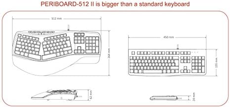 Perixx PERIBOARD-312 Ergonomic Backlit Keyboard - Wired USB with 2 Hubs - Natural Split Design - White LED - Black