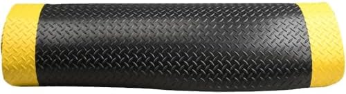 Anti-Fatigue Mat: 5' Long, 4' Wide, 1 Thick, Vinyl, Beveled Edges, Heavy-Duty - Diamond Plate Surface, Black & Yellow, for Dry Areas