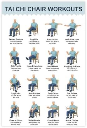 Tai Chi Chair Workout Exercise Chart for Seniors Gentle Home Workout Plan Canvas Poster Bedroom Decor Room Decor Unframe 16x24inch