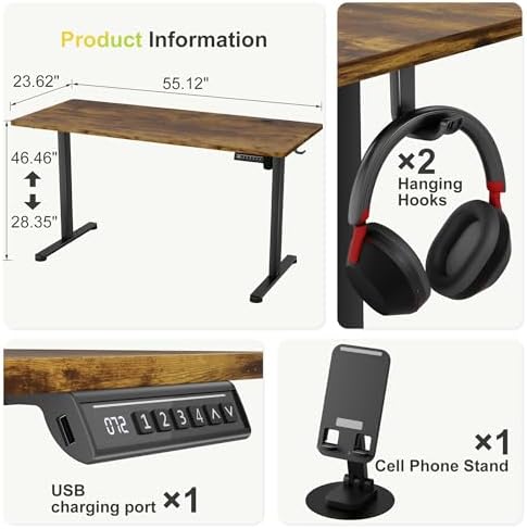 Furmax 55 Inches Electric Standing Desk, Home Office Desk with Phone Holder