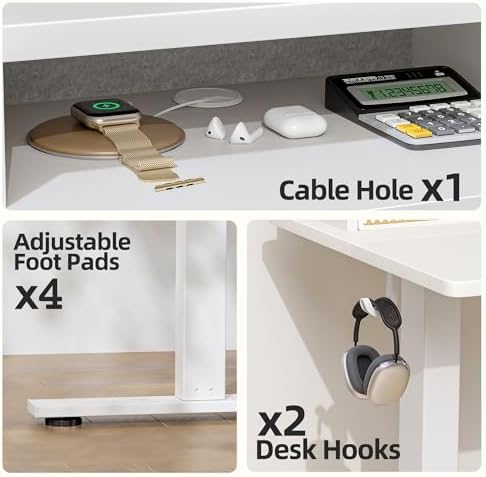 TIQLAB Standing Desk with Two Drawers, Stand Up Standing Desk Adjustable Height, Electric Sit Stand Table with Storage Shelf and Splice Board, 55 * 24 inch, White Wicker