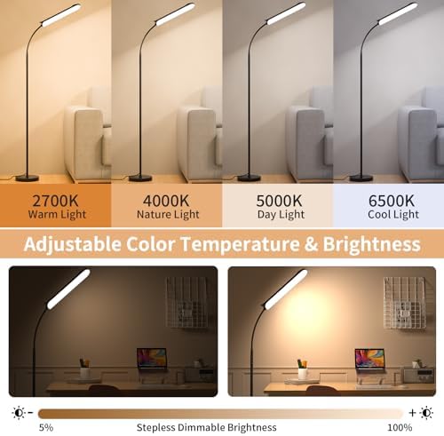 FRIDEKO HOME Floor Lamp for Living Room Over Chair Reading 18W 1800LM Black