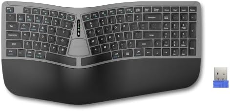 TECKNET Wireless Ergonomic Keyboard Rechargeable, 2.4G+Bluetooth Ergo Cordless USB Computer Keyboard, Wrist Rest, Natural Typing, Stain-Resistant Fabric, Compatible For Windows Computer Desktop Laptop
