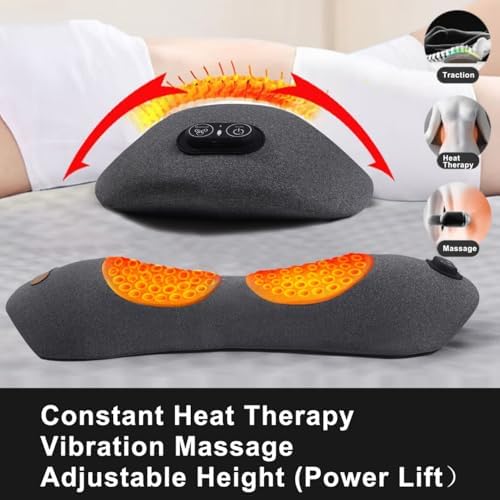 3 in 1 Back Massager, Electric Lumbar Support Pillow Heat Vibration Massage Lower Back Spine Decompression Device, Dark Gray