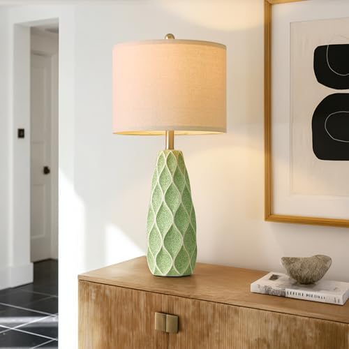 Ceramic Table Lamps Set of 2, 27.5" Green Lamps for Bedroom Living Room