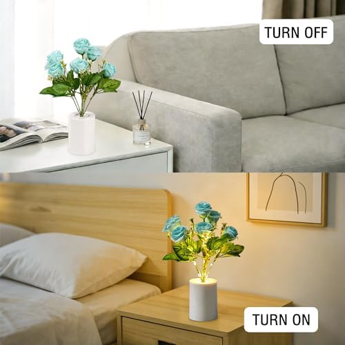 Artificial Blue Rose Flower Lamp, Light Home Decor Birthday Gifts for Women