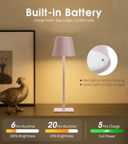 UME 3 Pack Cordless Table Lamp, Battery Operated Lamp - Portable Waterproof Rechargeable Table Lamp w/ 3 Color Temps & Stepless Dimming for Dinner, Desk, Cafe, Outdoor (Pink)