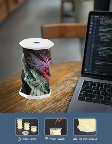 Origami Expanding Foldable LED Desk Lamp – USB Rechargeable & Portable - Dimmable Touch Control Light with Adjustable Height up to 5 1/2 for Office, Bedside - Sleek & Modern Design (Statue Of Liberty)