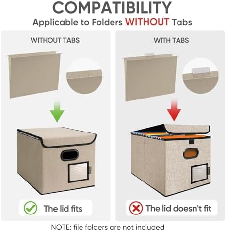 BALEINE File Organizer Box with Lid, Collapsible Hanging File Storage Box