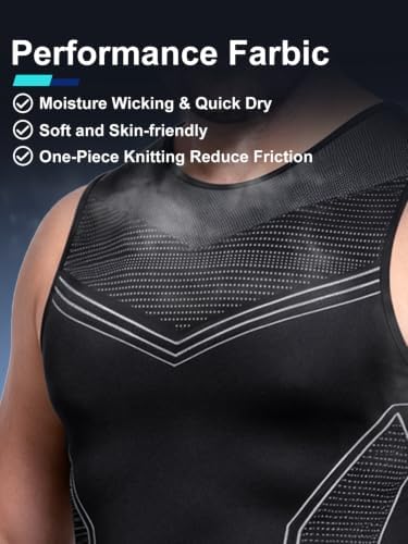 Odoland 3 Pack Men Compression Shirt Slimming Body Shaper Workout Vest