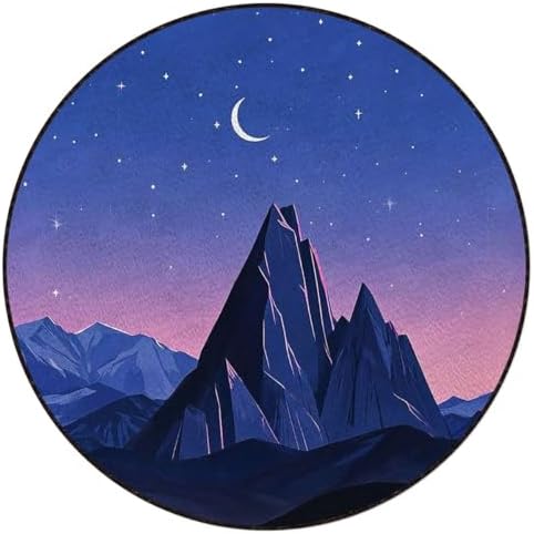 Moonlit Mountains Round Office & Gaming Chair Mat for Hardwood Floors, Serene Night Landscape Soft & Thick Low-Pile Protector for Rolling Chairs, Blue Purple Diameter 35.4 in