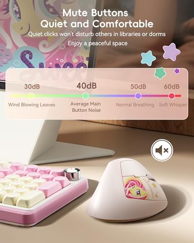 My Little Pony Ergonomic Vertical Mouse, VM01 Dual-Mode (2.4GHz/Bluetooth) Wireless Silent Mouse with LED Battery Indicator, 6 Buttons Silent Clicking Mouse for Wrist Comfort, PC, Laptop, Mac(Cream)