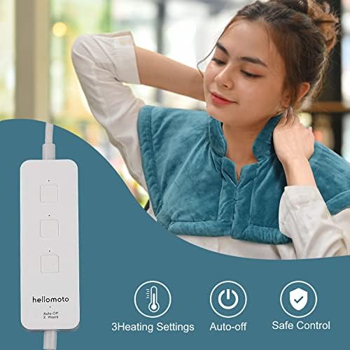 Electric Heating Pad for Neck and Shoulders Pain Relief with Auto Shut Off, Electric Heated Neck Wrap for Cramps- Stay On, Three Temperature Settings, Machine Washable 20 x 25 Inch