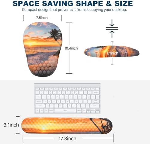 Ergonomic Mouse Pad and Keyboard Wrist Rest with Massage Design, Space-Saving Mouse Pad Wrist Support, Memory Foam Wrist Rest with Non-Slip PU Base for Computer Desk, Beach