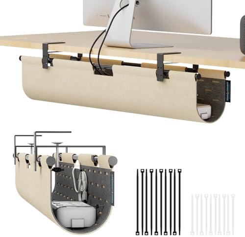 No Drill Under Desk Cable Management Tray, 30" Felt Cord Organizer