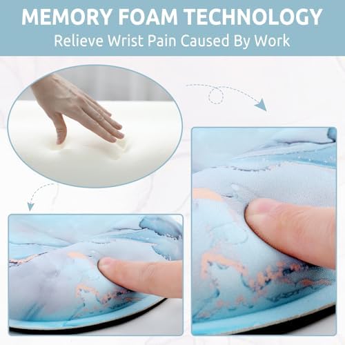 KONVINIT Ergonomic Mouse Pad with Wrist Rest, Small Mousepad with Non-Slip Rubber Base and Smooth Surface, Blue Mouse Pads for Desk, Office Desk Accessories